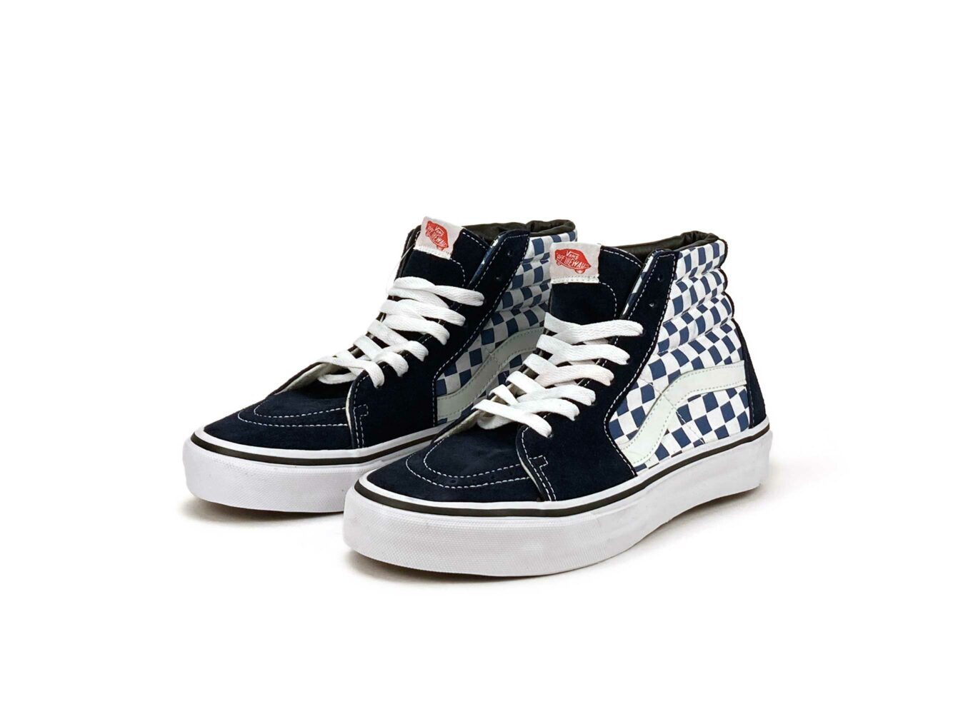 vans sk8-hi checkerboard navy blue white купить