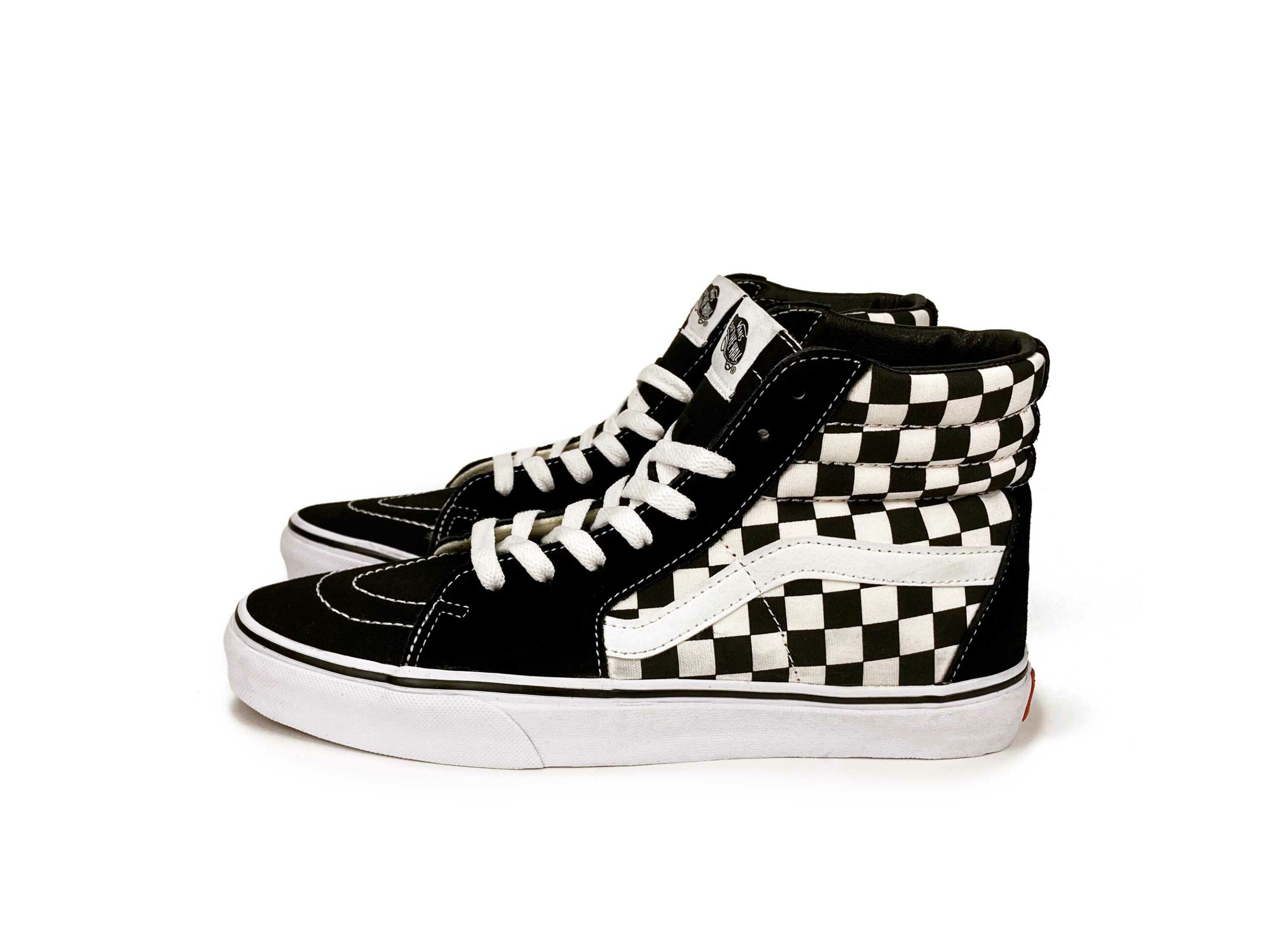 Black and white checkered high sale top vans