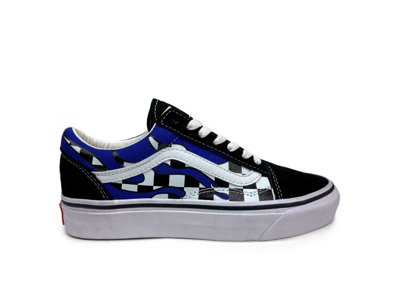 vans old skool checkerboard blue flame купить