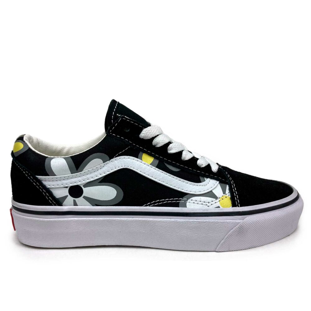 Black vans best sale with flowers